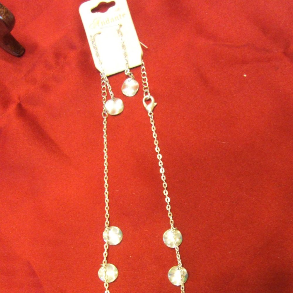 VTG NECKLACE & EARRING SET BY ANDANTE, SILVERTONE
